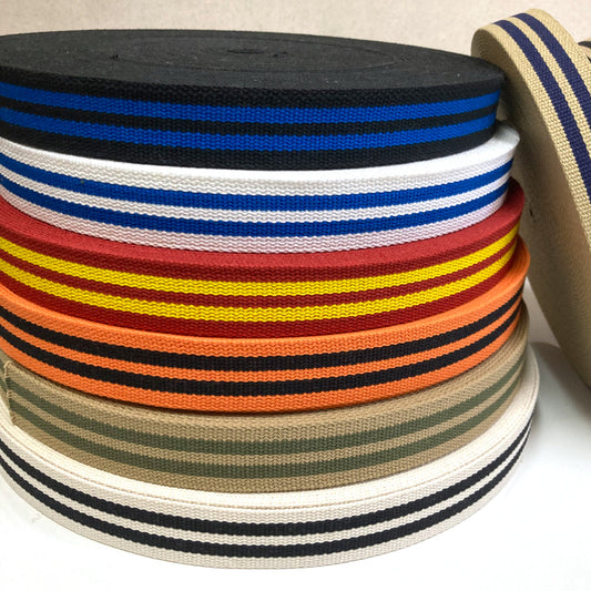 アウトレット品 【メートル売り】 RGテープ / R-117 とじ織 スポーティーなストライプ(厚さ約2mm) (入園・入学準備に、バッグの持ち手として、ワンポイントに)