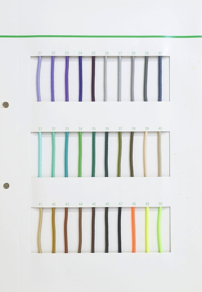 【50m巻】エステル丸ゴム 硬さ:ミディアム Sサイズ (直径約2.5mm)　ポリエステル60% ポリウレタン40% (入園・入学準備に、ズボンや運動着の裾・袖ゴムに)