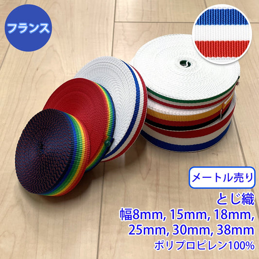 【メートル売り】 RPライン フランス柄 / RP-2375 とじ織 ポリプロピレン100% (入園・入学準備に、バッグの持ち手として、ワンポイントに)