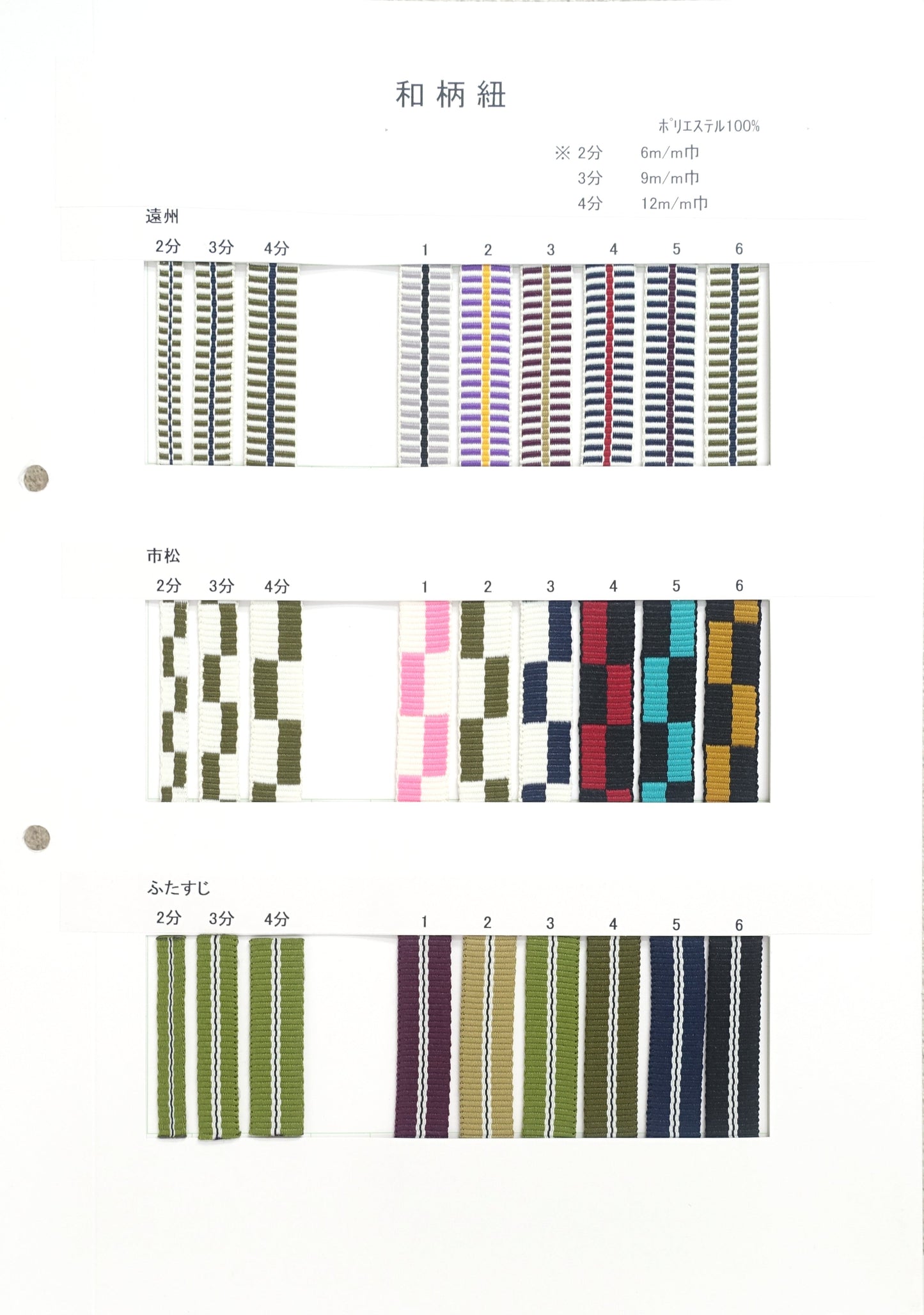 【メートル売り】和柄紐 遠州 平紐 ポリエステル100% (幅12mm) (和風な衣類やバッグに)